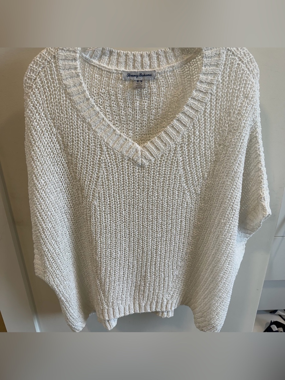 Tommy Bahama White V-Neck Knit Sweater Top
